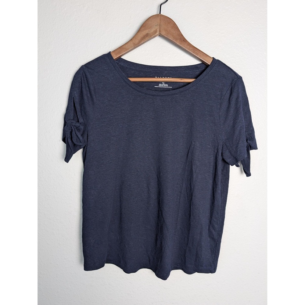 Talbots T-Shirt Womens Petites Mp Blue Crew Neck Short Sleeve Bow Jersey